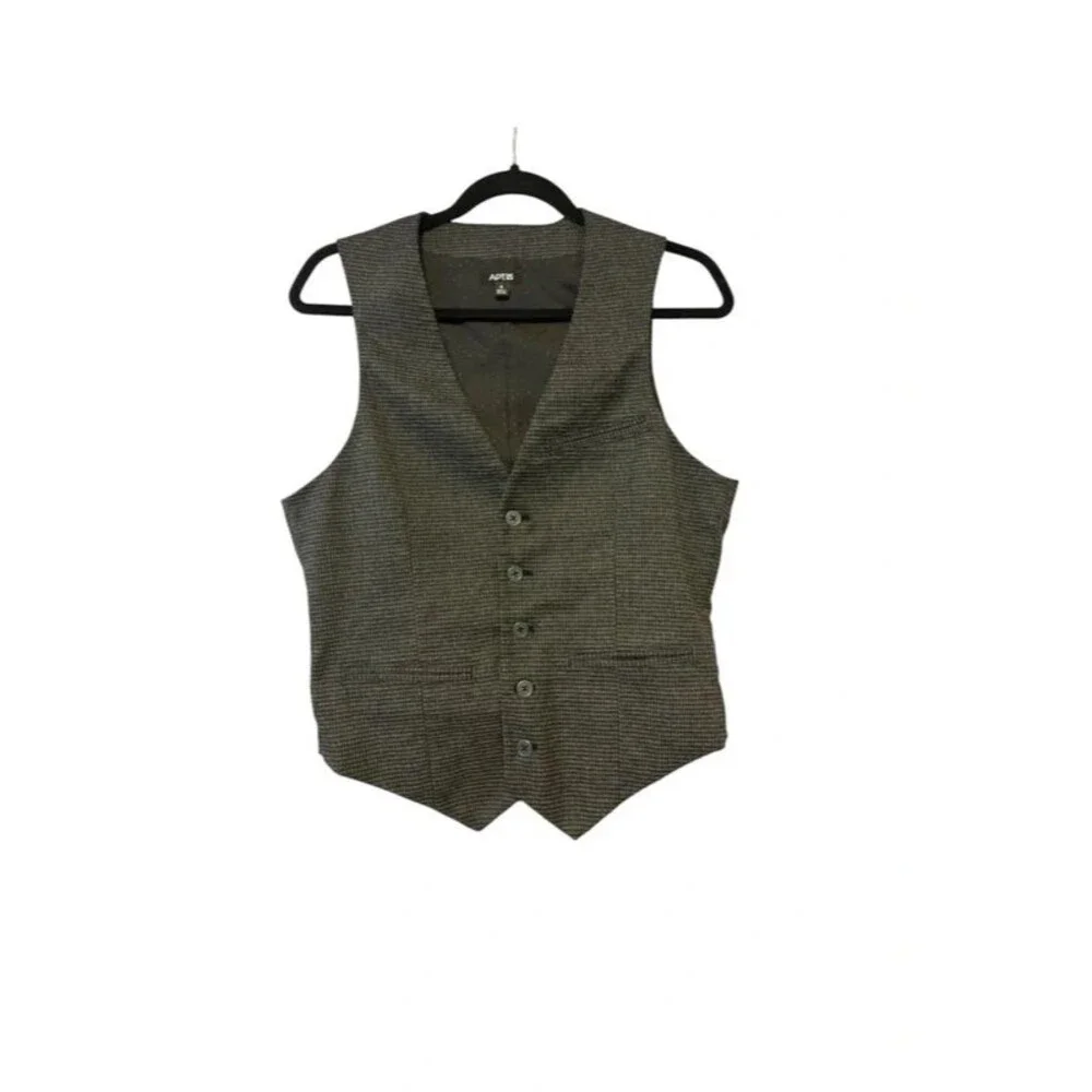 Apt 9 Mens Suit Vest Waistcoat Gray Micro Pattern Houndstooth Plaid Formal Small